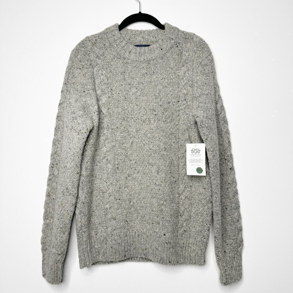 J.Crew Kilcarra Donegal Wool Cable Knit Crewneck Sweater Marled Gray Size S